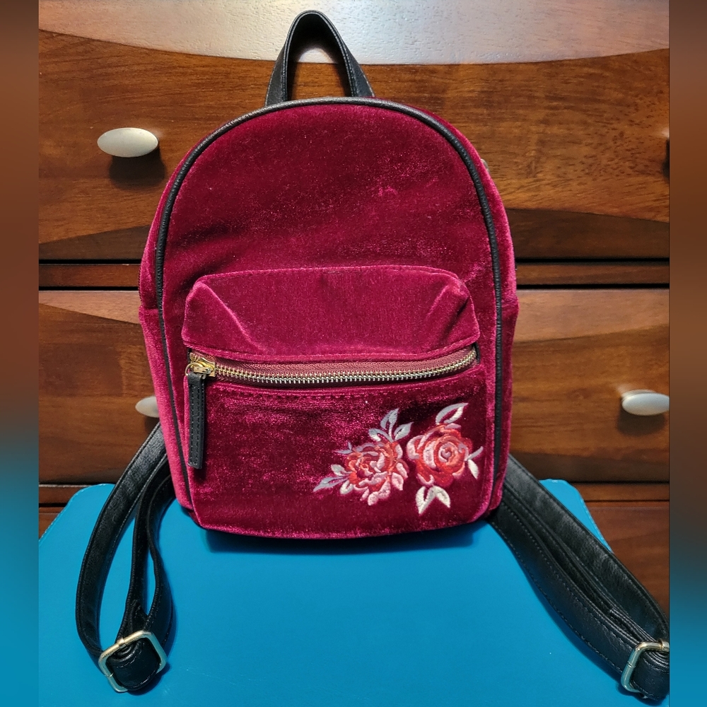 Velvet Maroon Backpack Purse
